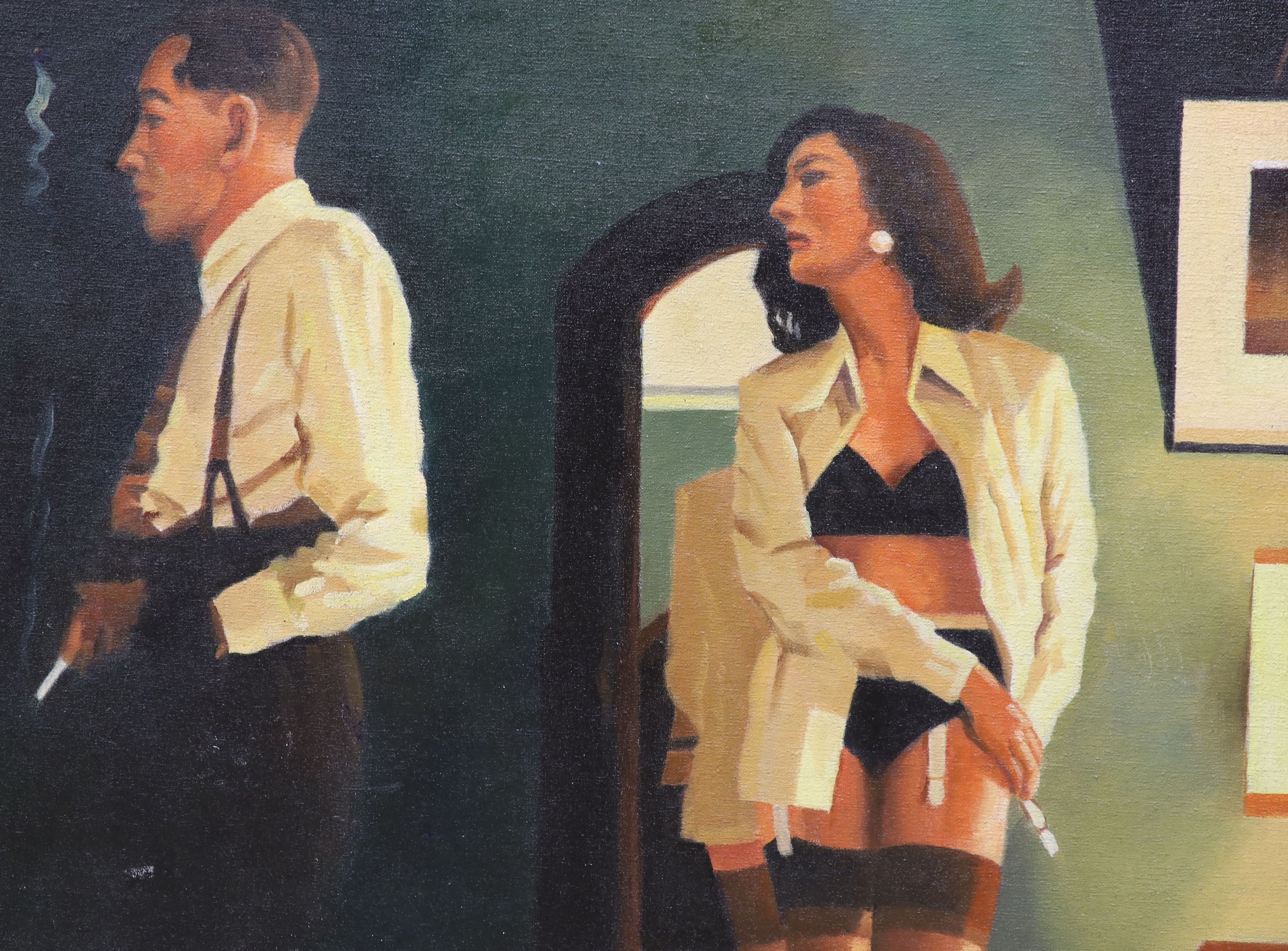 After Jack Vettriano, oil on board, Interior, 44 x 59cm